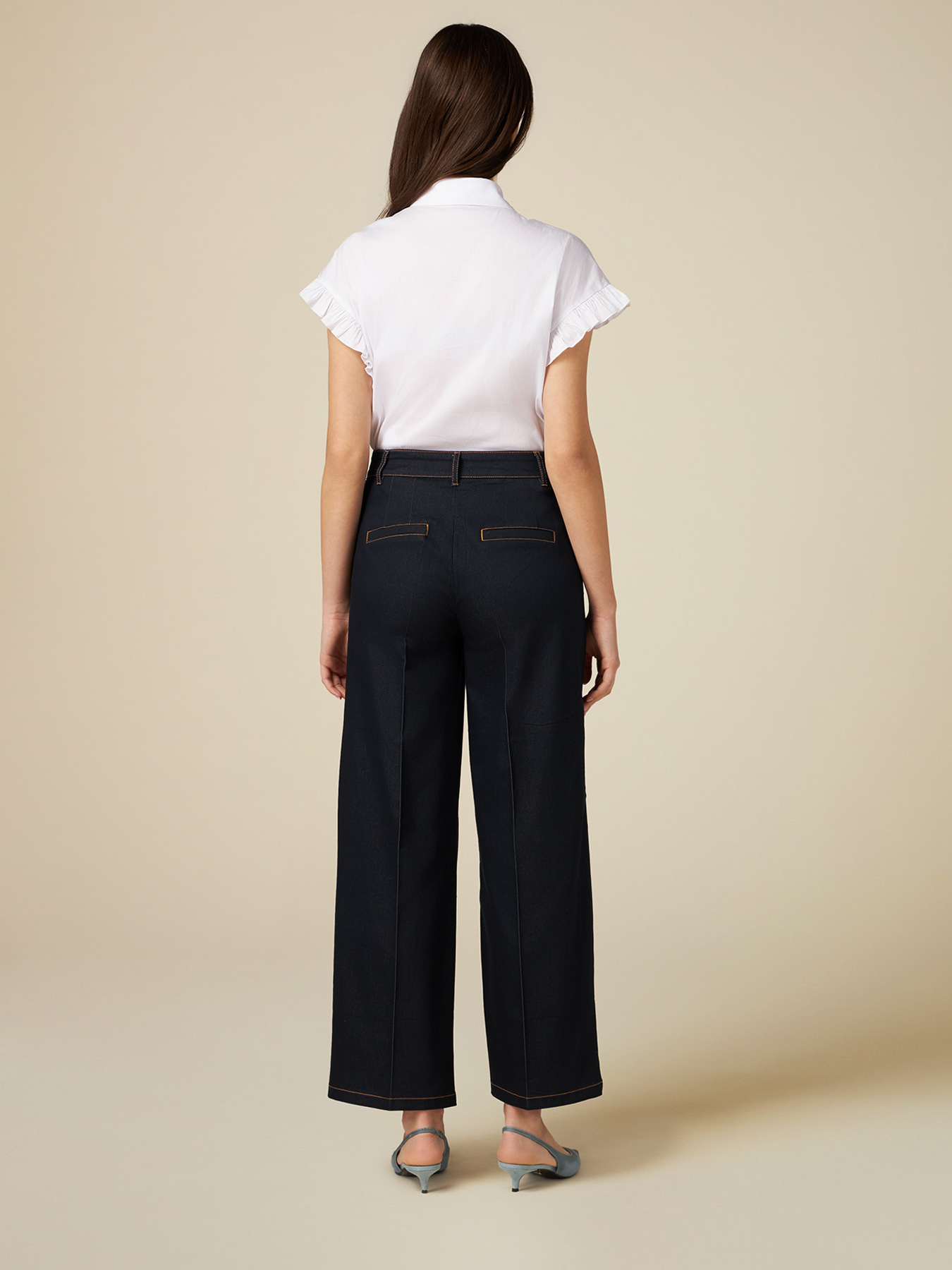 Vaqueros wide leg cropped azul oscuro desgastado image number 1