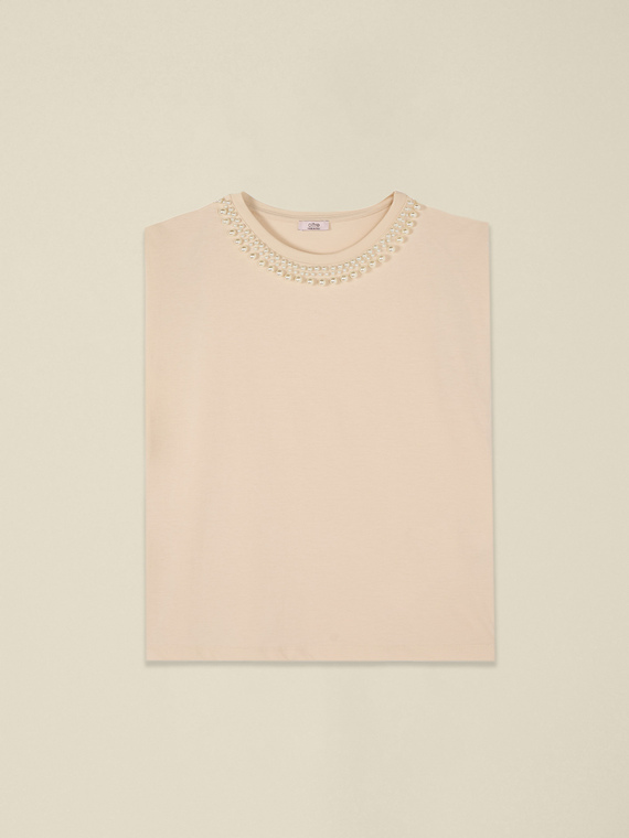 T-shirt in cotone con perle