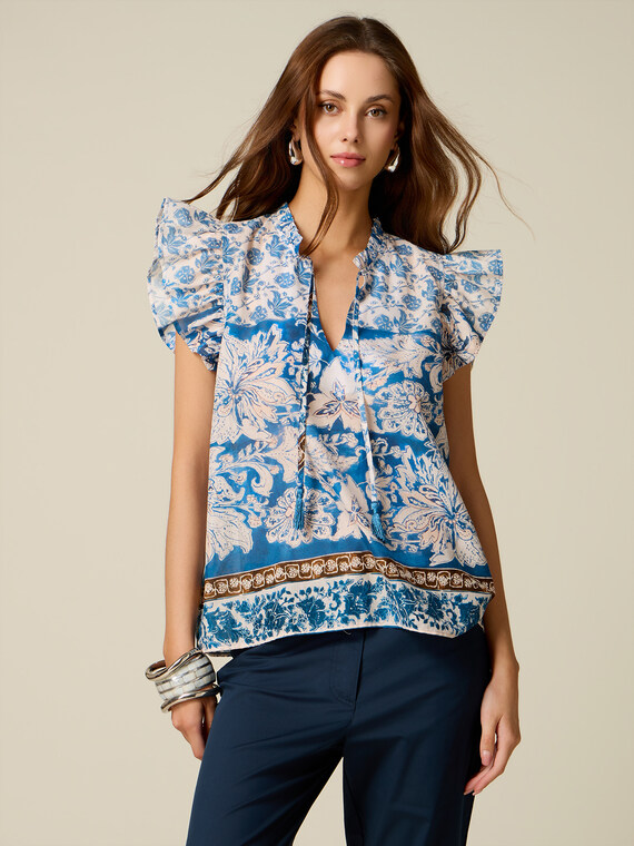 Blouse en mousseline de coton &agrave; motifs