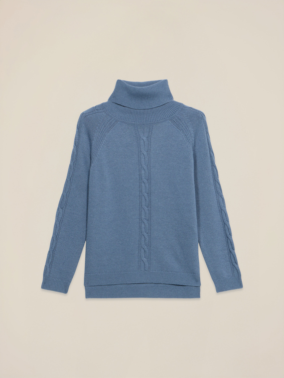 Pull &agrave; col roul&eacute; en m&eacute;lange cachemire &agrave; torsades