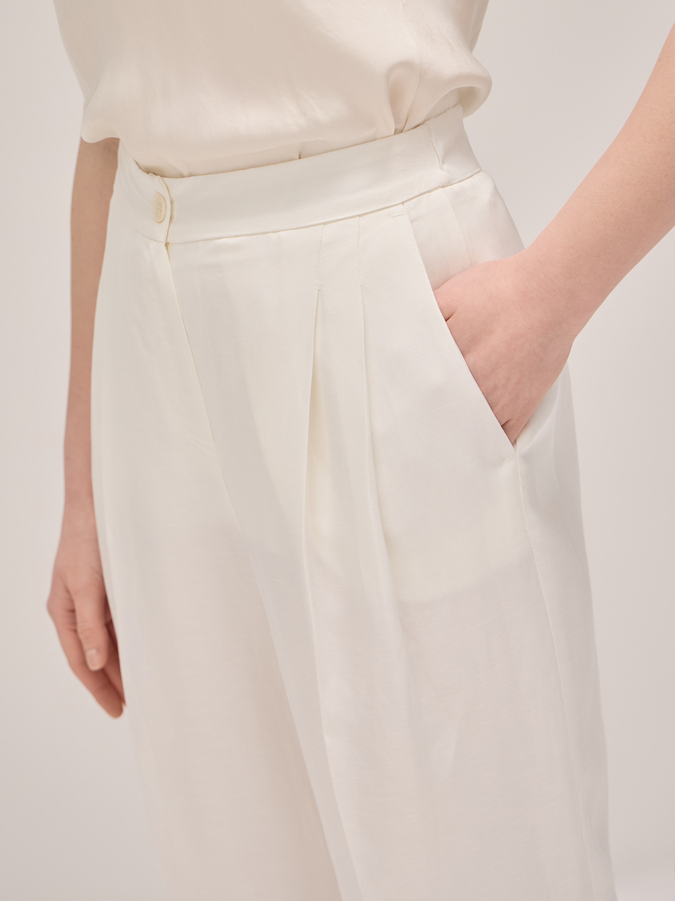 Pantaloni wide leg misto lino image number 2