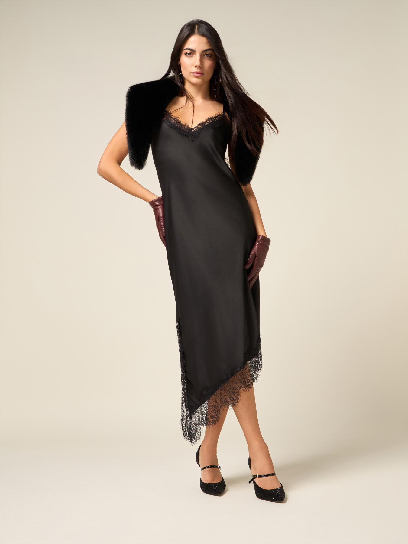 Satin and lace lingerie dress image number 3