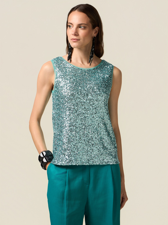 Top in tulle con paillettes