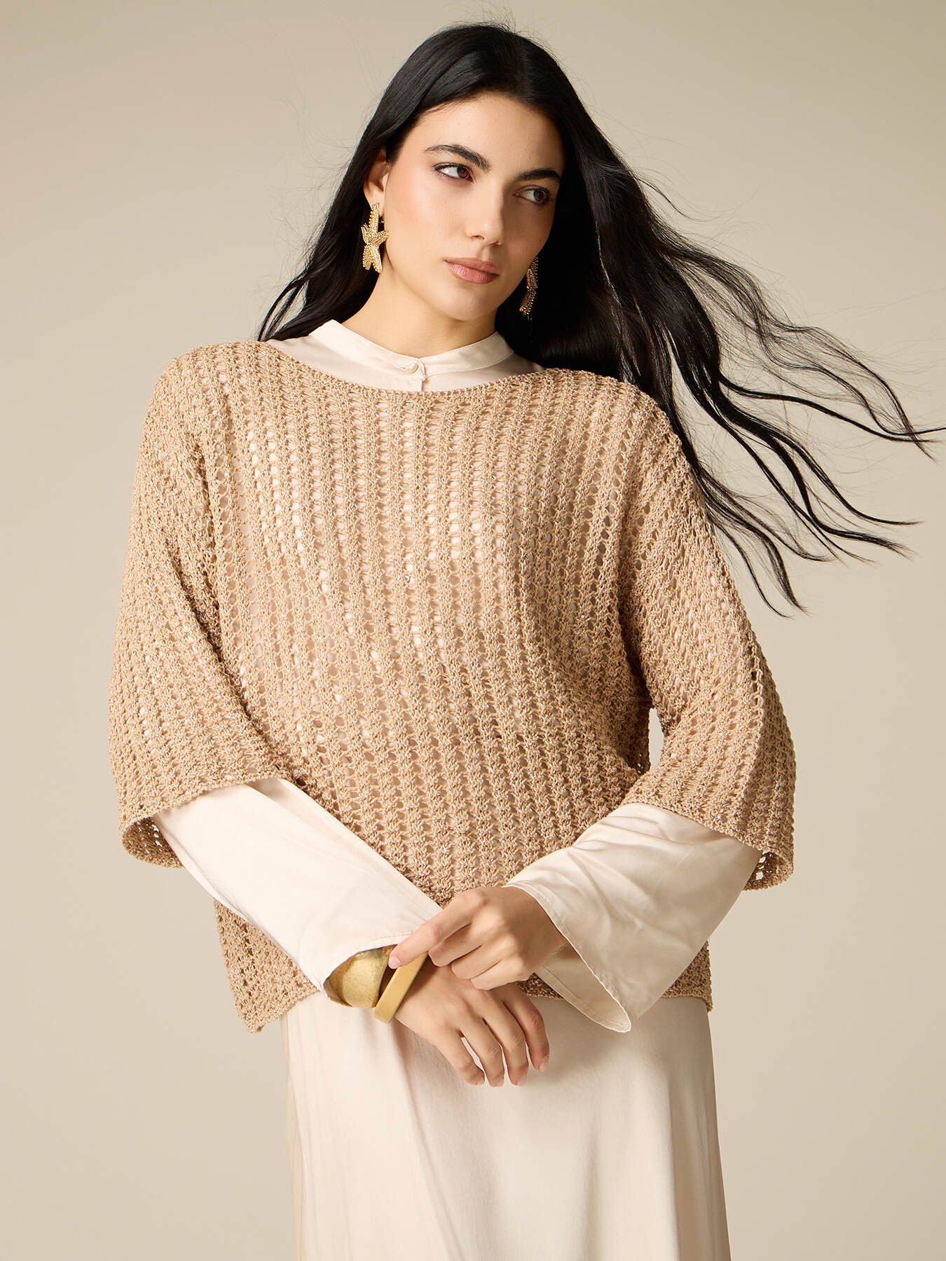 Pull ajour&eacute; en m&eacute;lange de coton image number 0