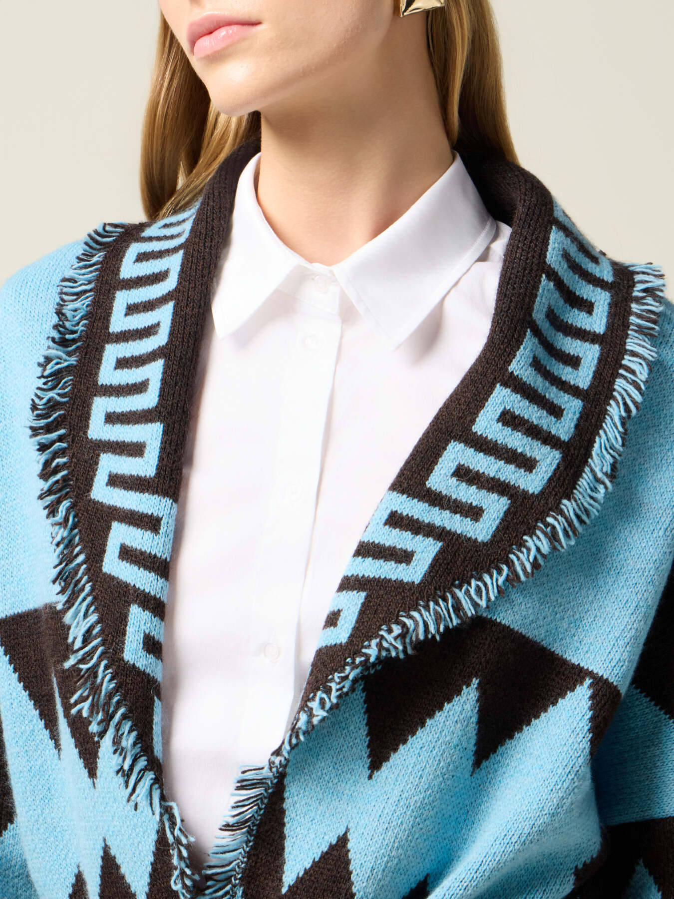 Jacquard cardigan with fringes image number 2