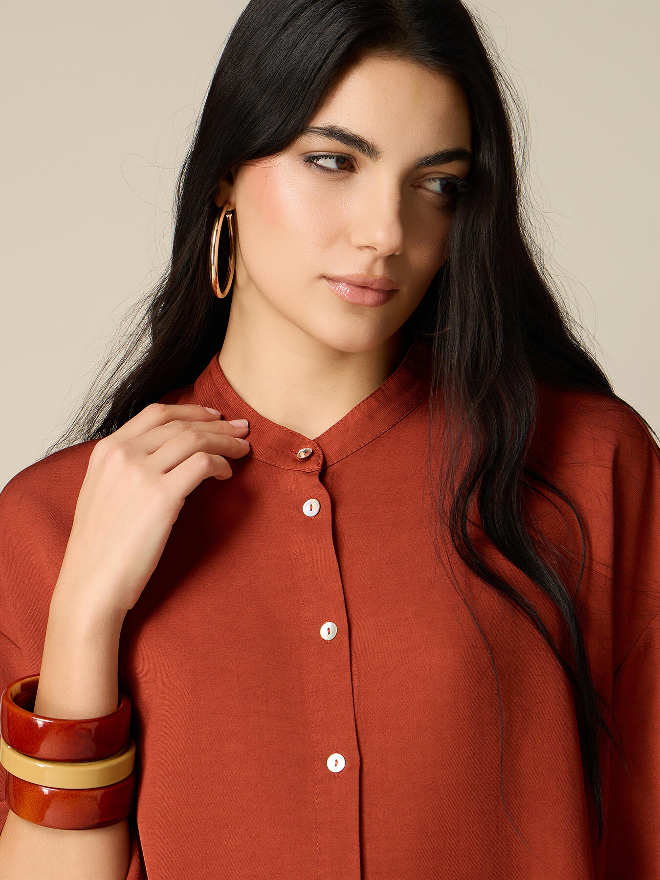 Boxy shirt with mandarin collar image number 3