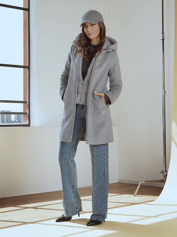 Wool-blend coat with nylon inserts