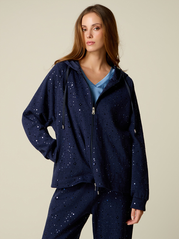 Sweatshirt with zip, hood and sequins
