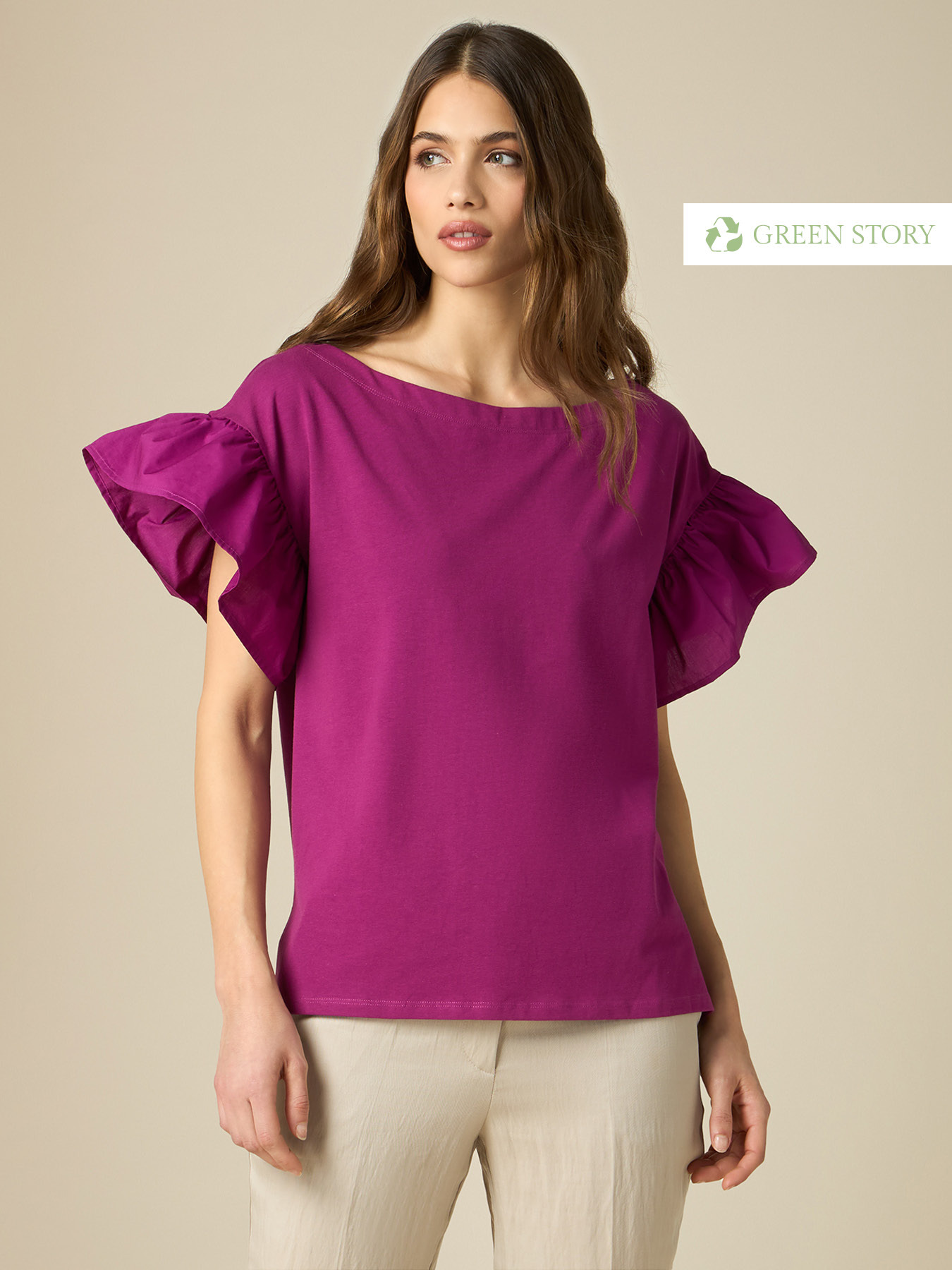 T-shirt &agrave; manches papillon courtes fluides image number 0