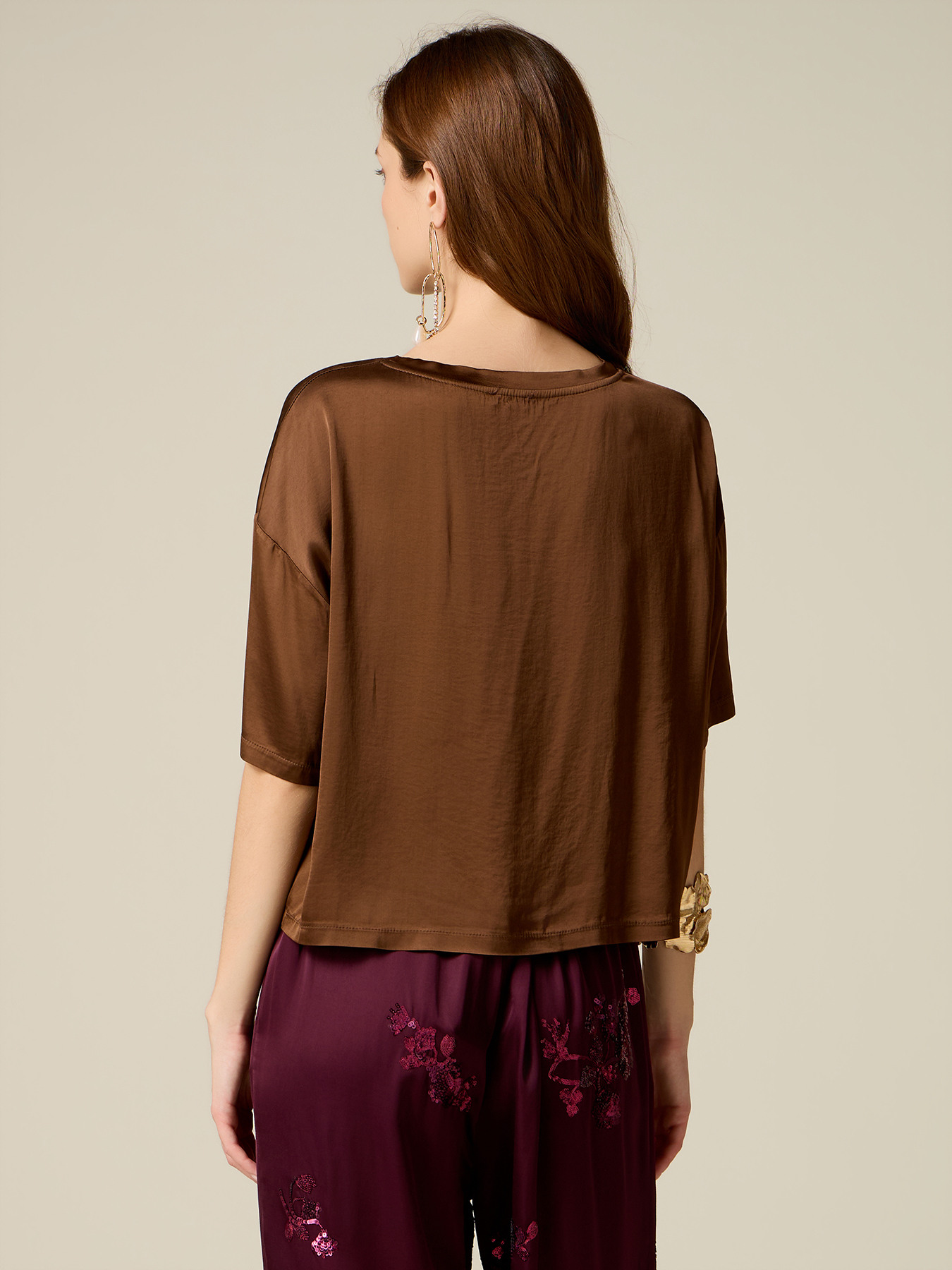 Boxy blouse in viscose satin image number 1