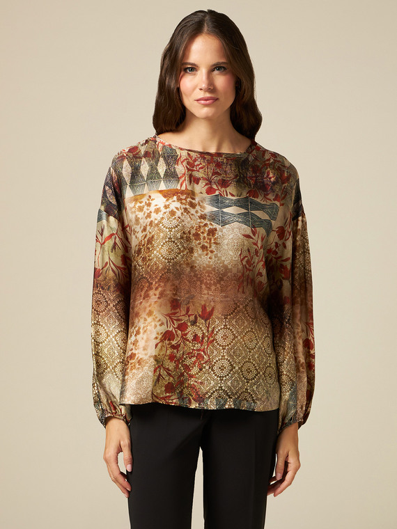 Patchwork patterned viscose blouse