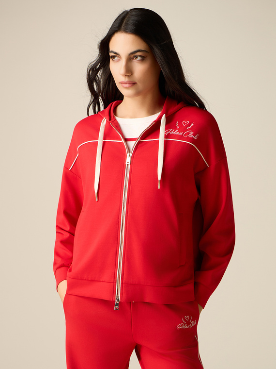 Felpa con zip, cappuccio e profilo