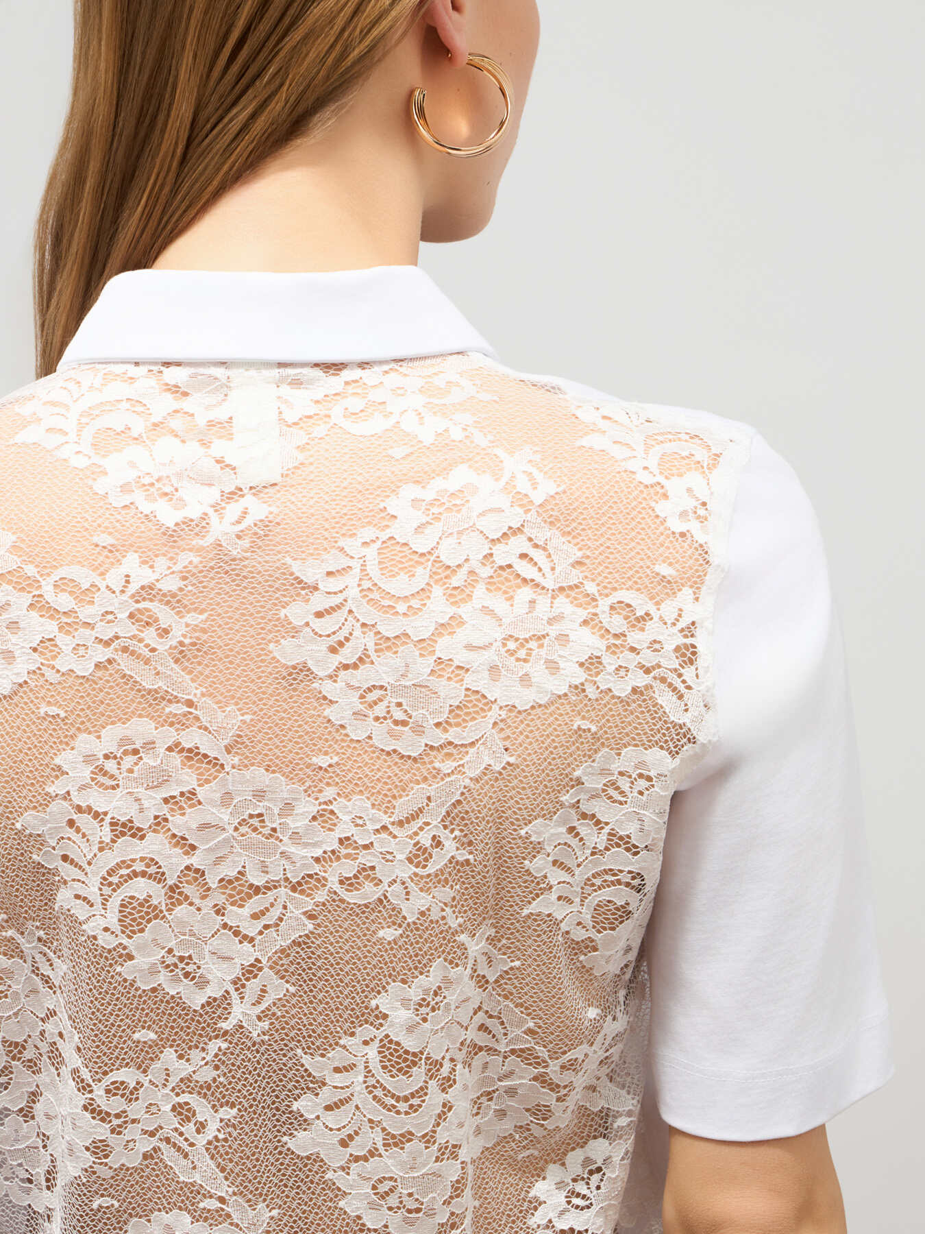 Two-material T-shirt with lace insert image number 2