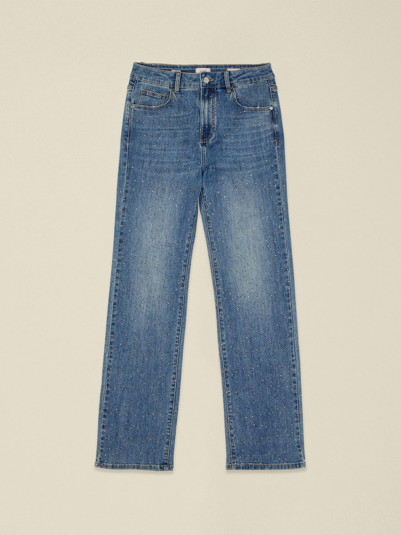 Jeans regular con cristalli