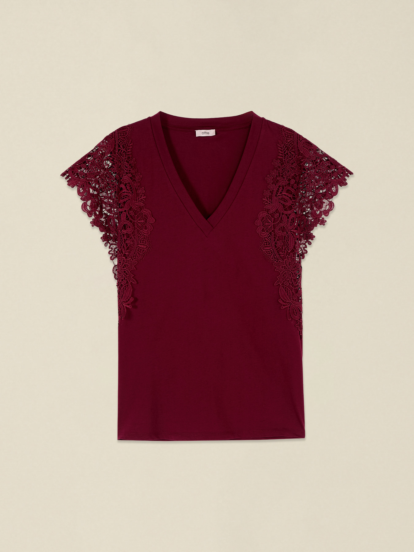 T-Shirt mit V-Ausschnitt und Spitze image number 3
