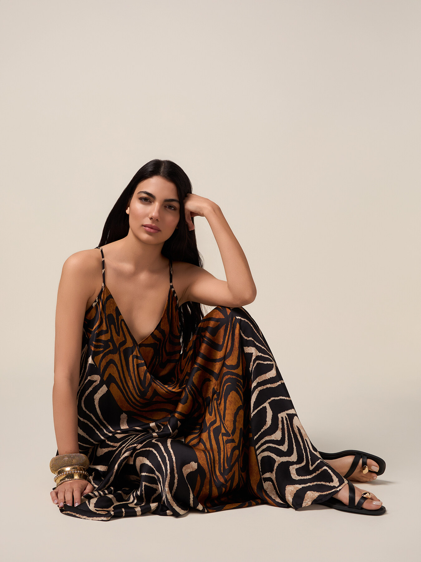 Rochie lungă din satin cu imprimeu image number 3