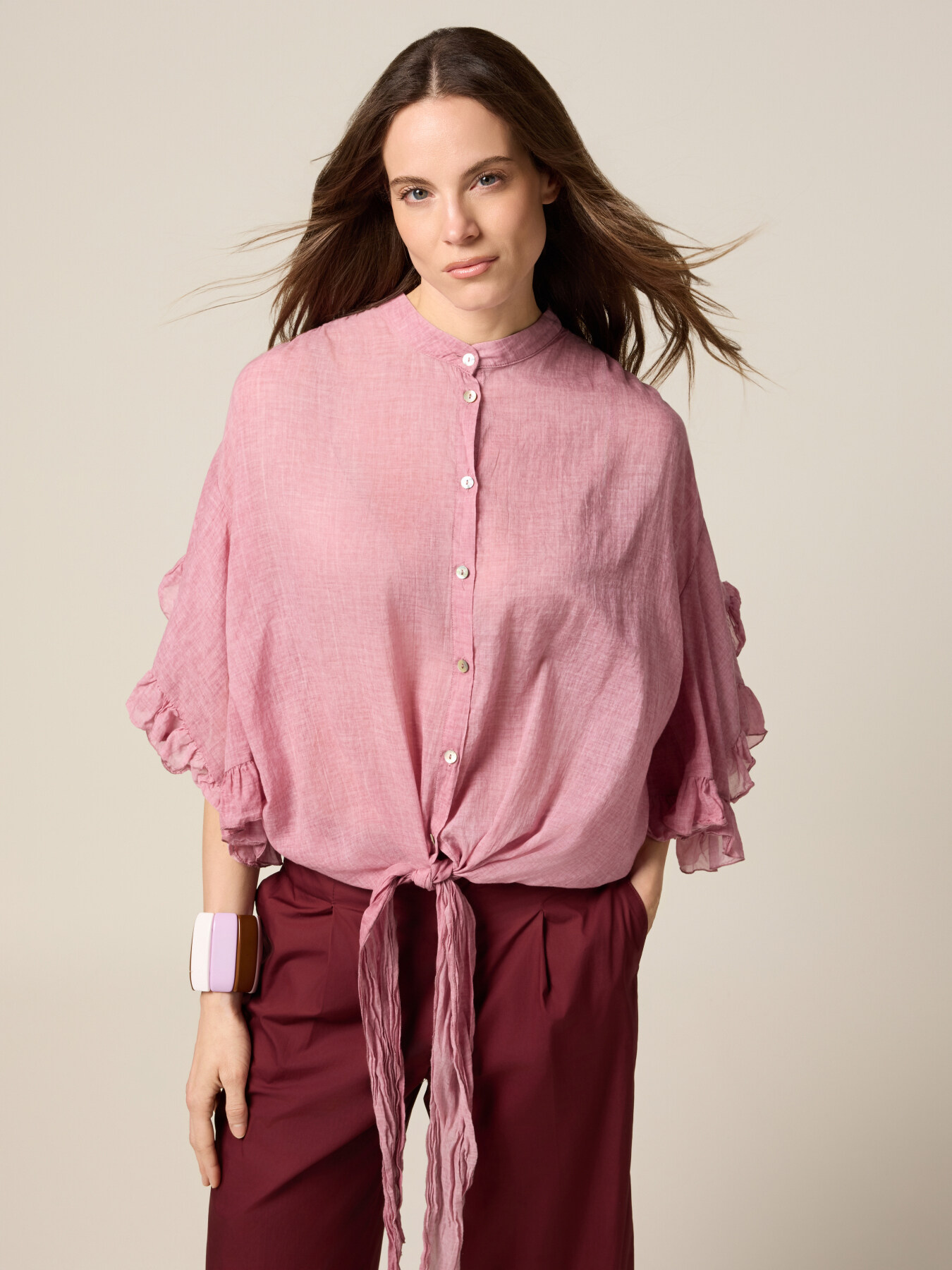 Oversized tie-front shirt image number 0