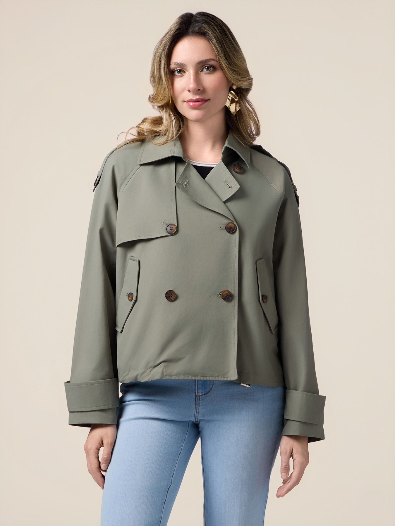 Short double-breasted trench coat image number 0