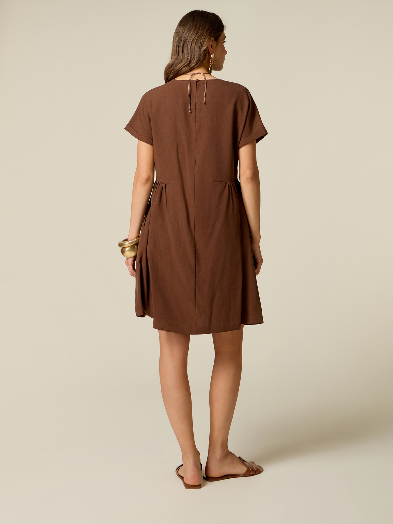 Vestito flare misto lino con collana image number 1