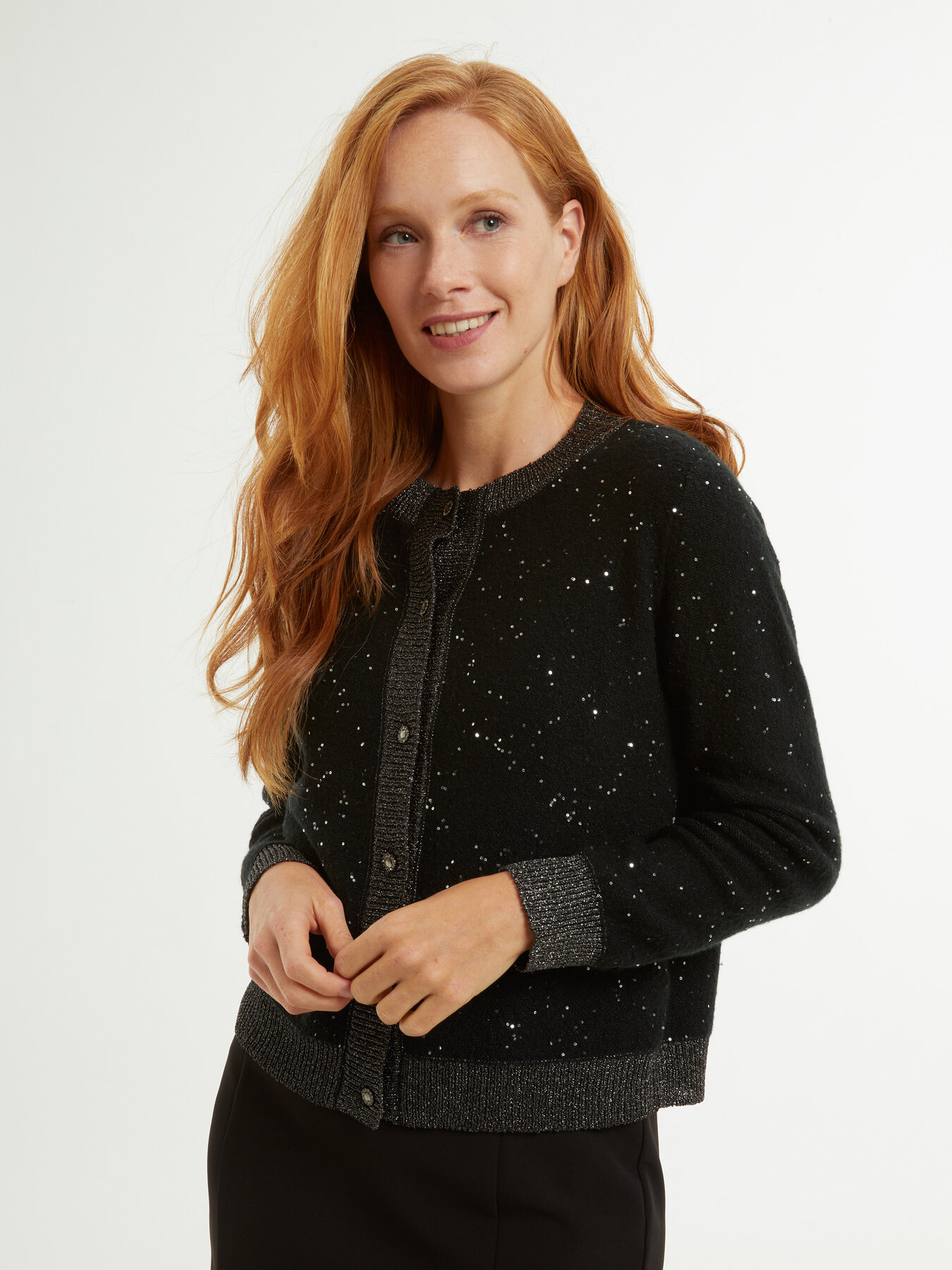 Cardigan bicolor con paillettes image number 0