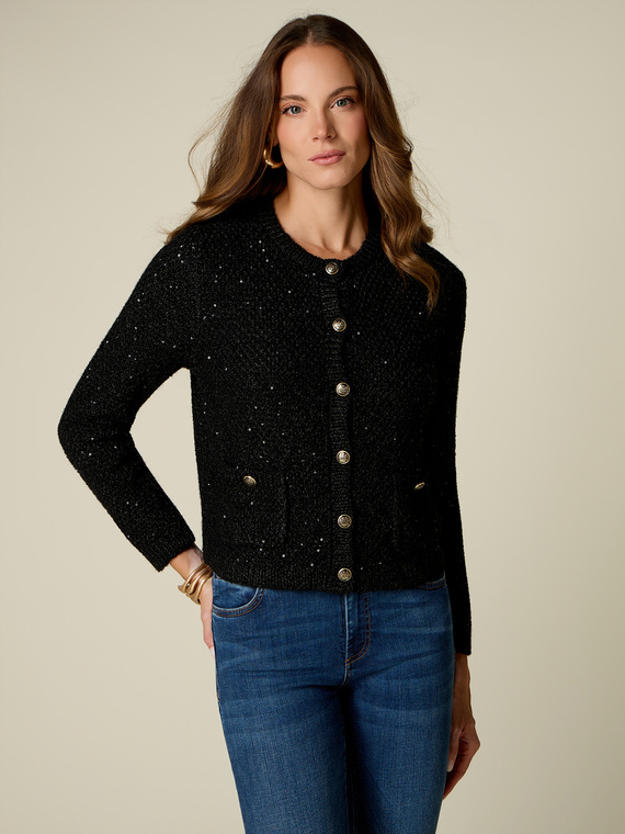 Wool-blend cardigan with sequins