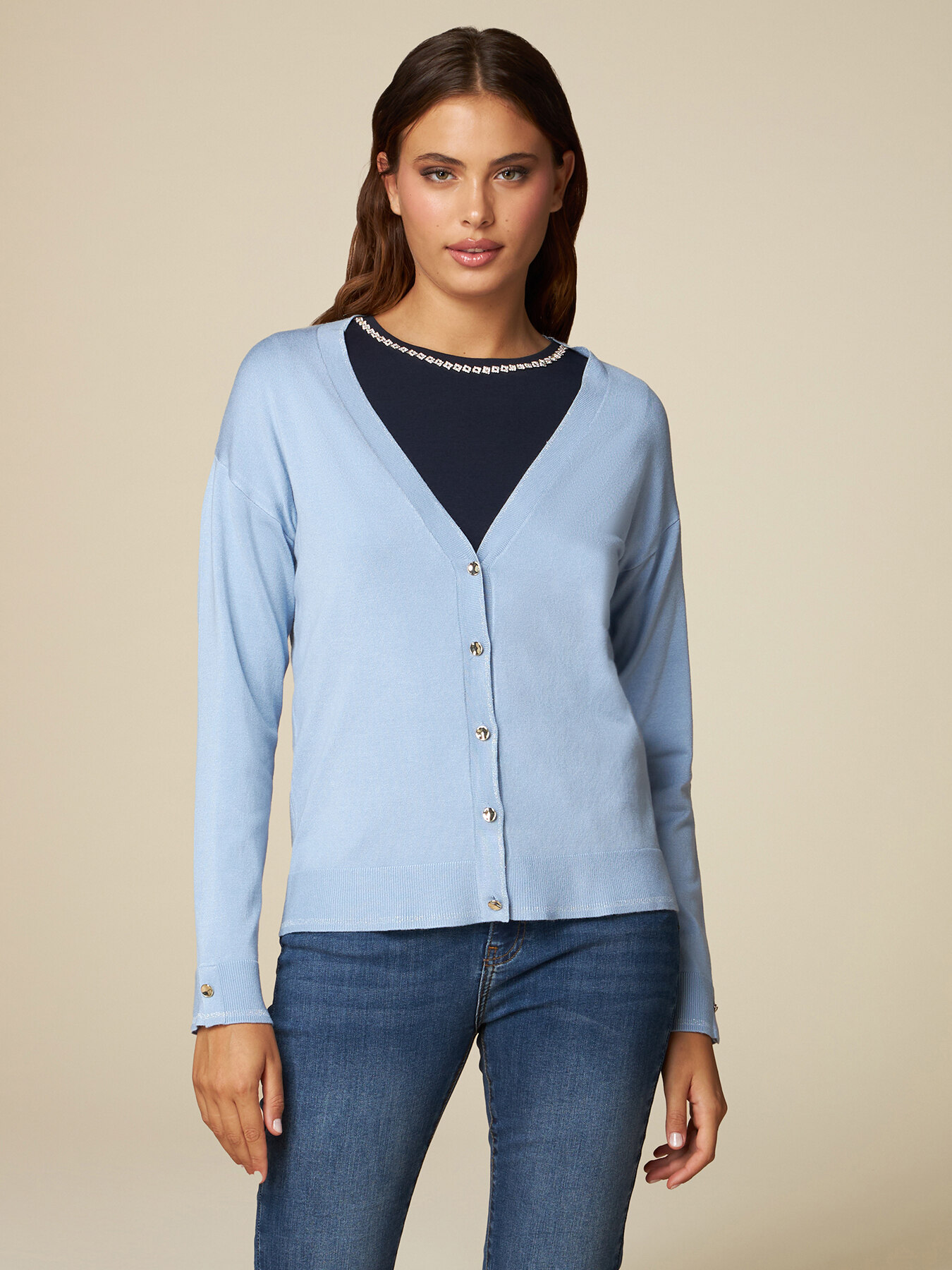 Cardigan col en V avec bords lurex image number 0