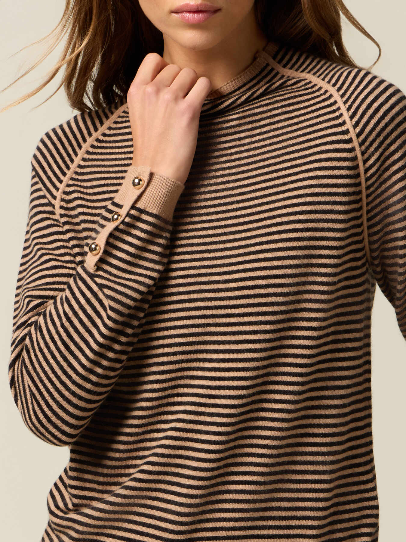 Mixed wool striped sweater with button detail image number 2