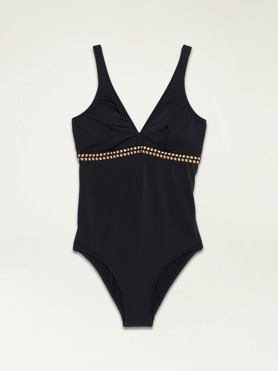 One-piece swimsuit with ethnic embroidery