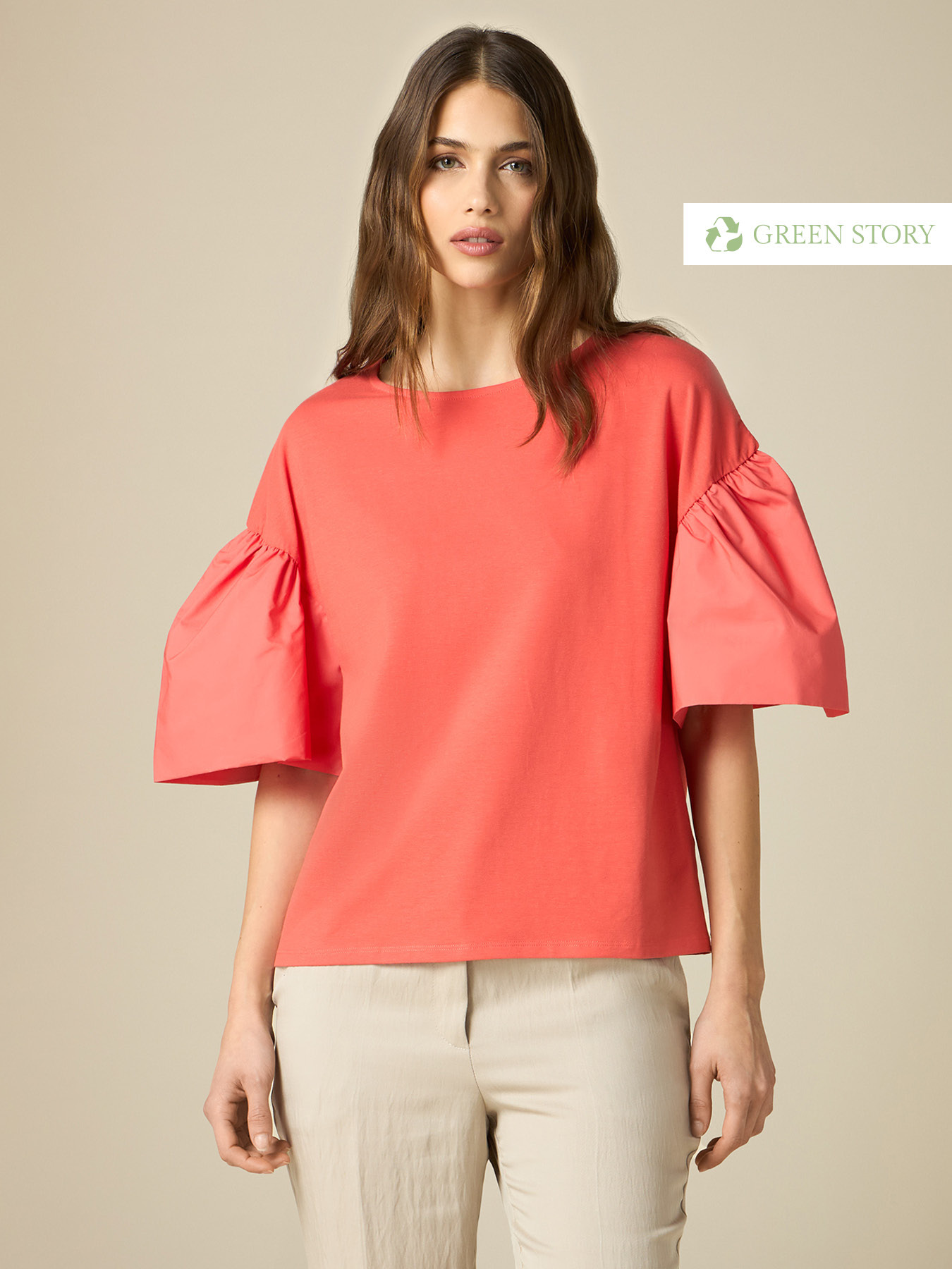 T-shirt with poplin sleeves image number 0