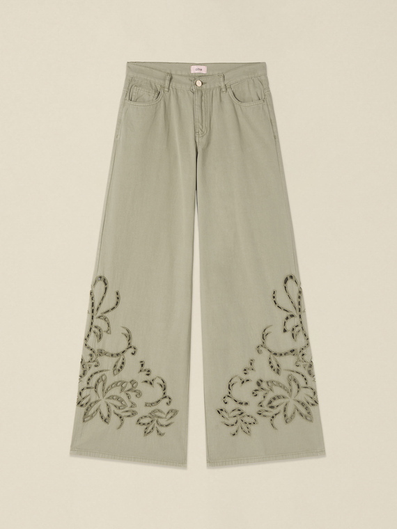 Palazzo-Hose mit durchsichtigen Stickereien