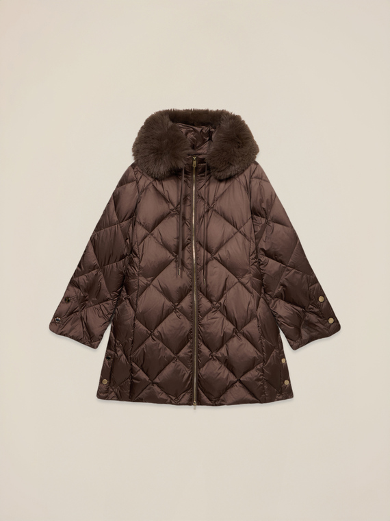Midi quilted down jacket with real feather