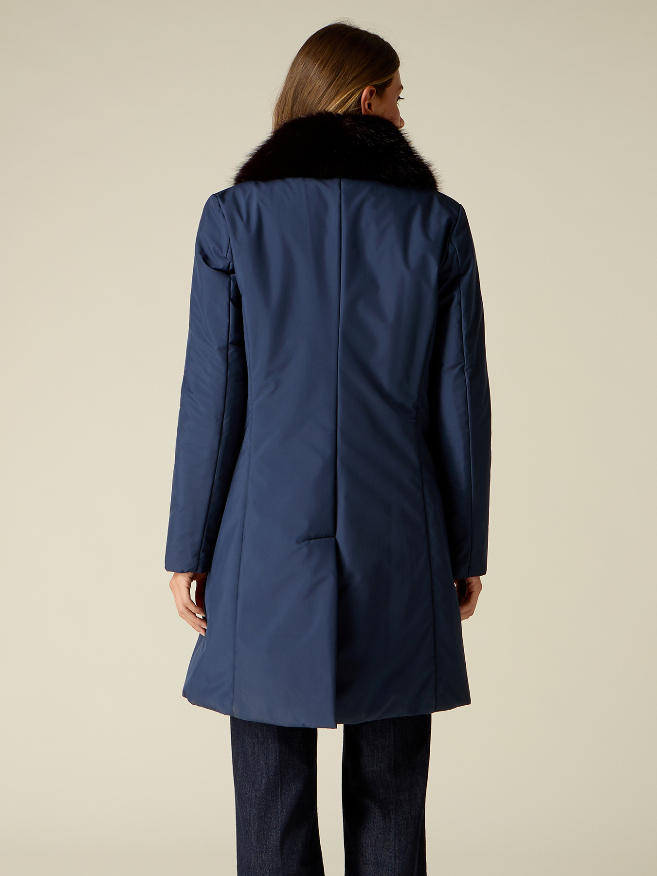 Straight nylon down jacket with trimmed collar image number 1
