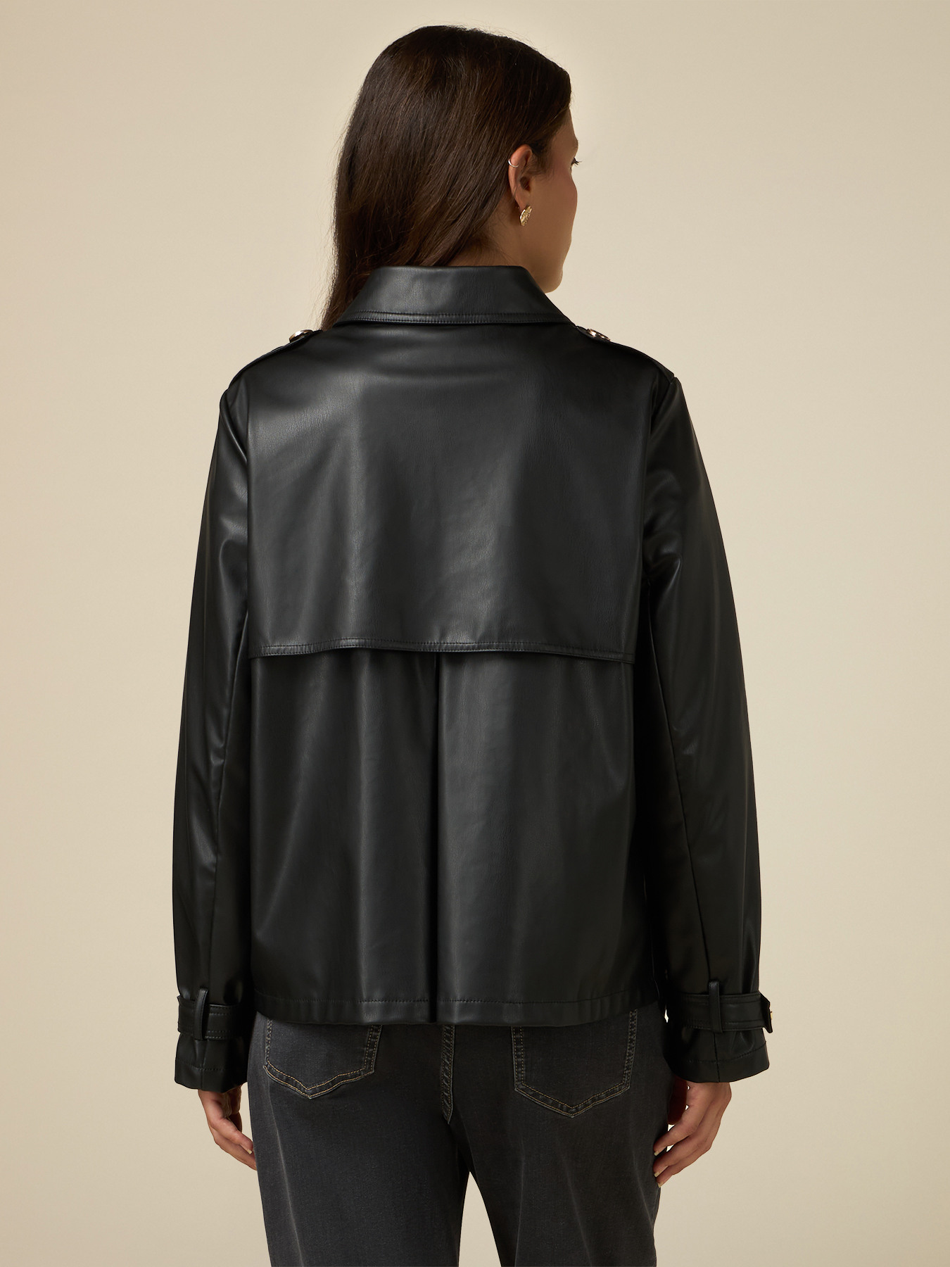 Short trench coat in coated fabric image number 1