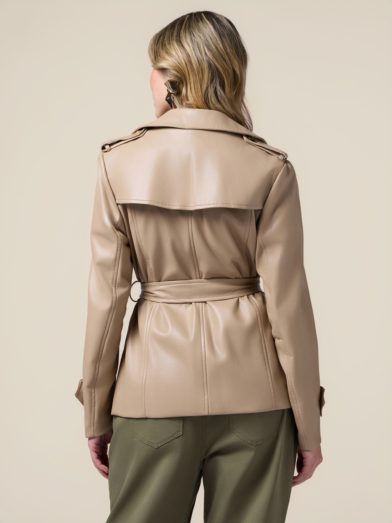 Short double-breasted trench coat in coated fabric image number 1
