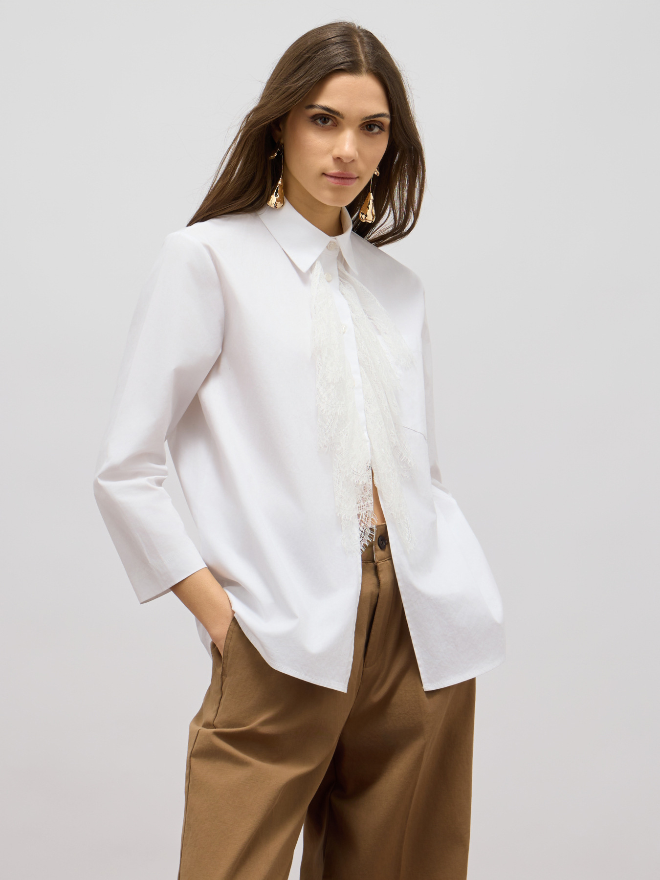 Oversized poplin shirt with lace image number 0