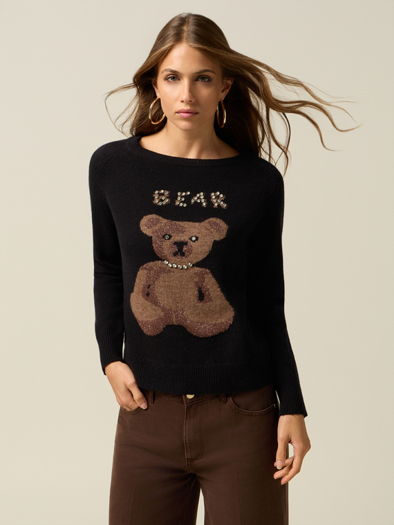 Pulover jacquard cu aplicații