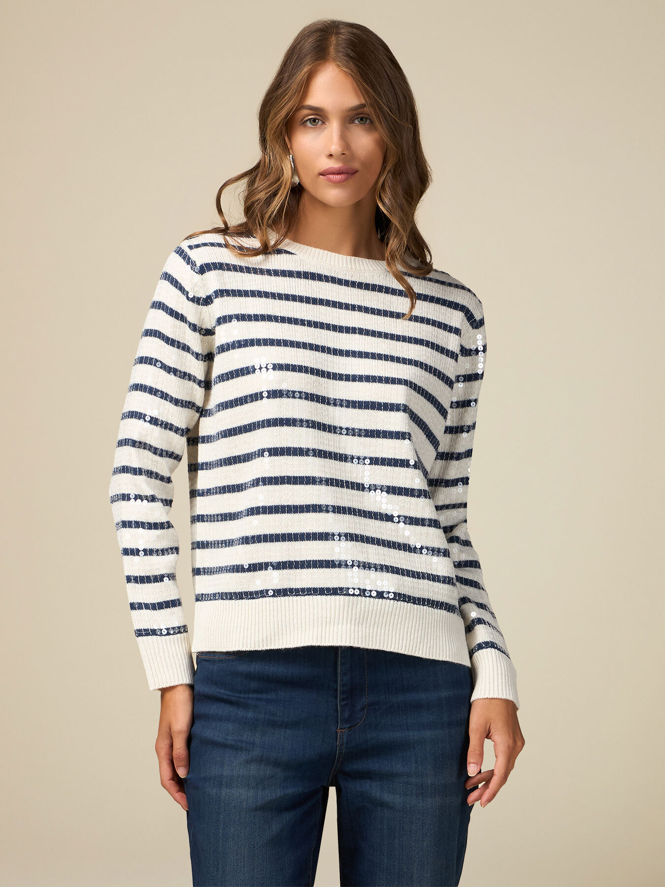 Gestreifter Pullover mit Pailletten image number 0
