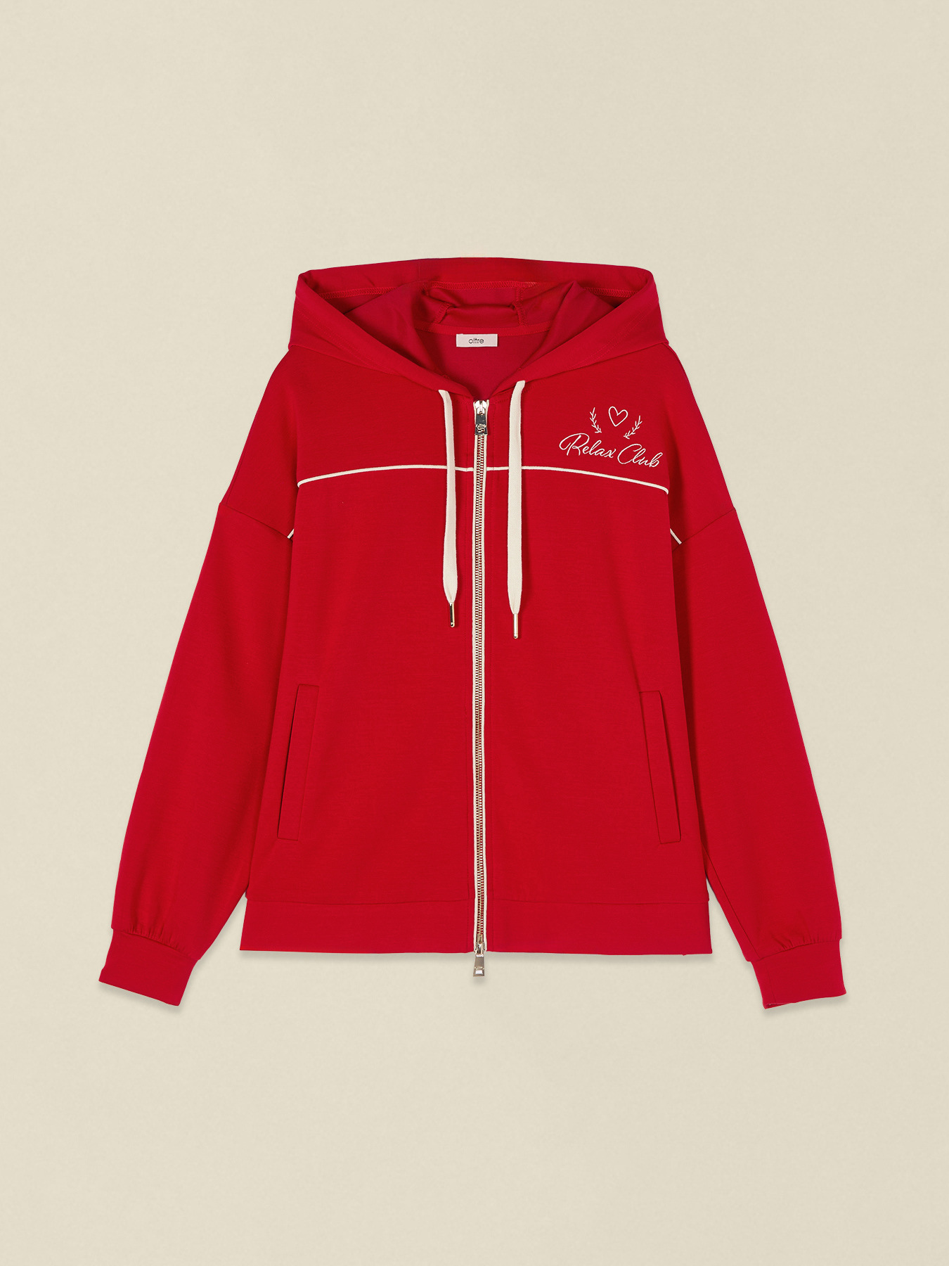 Sudadera con cremallera, capucha y ribete image number 3