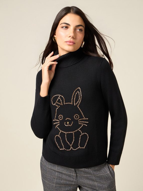 Pull col roul&eacute; cachemire m&eacute;lang&eacute; avec cristaux