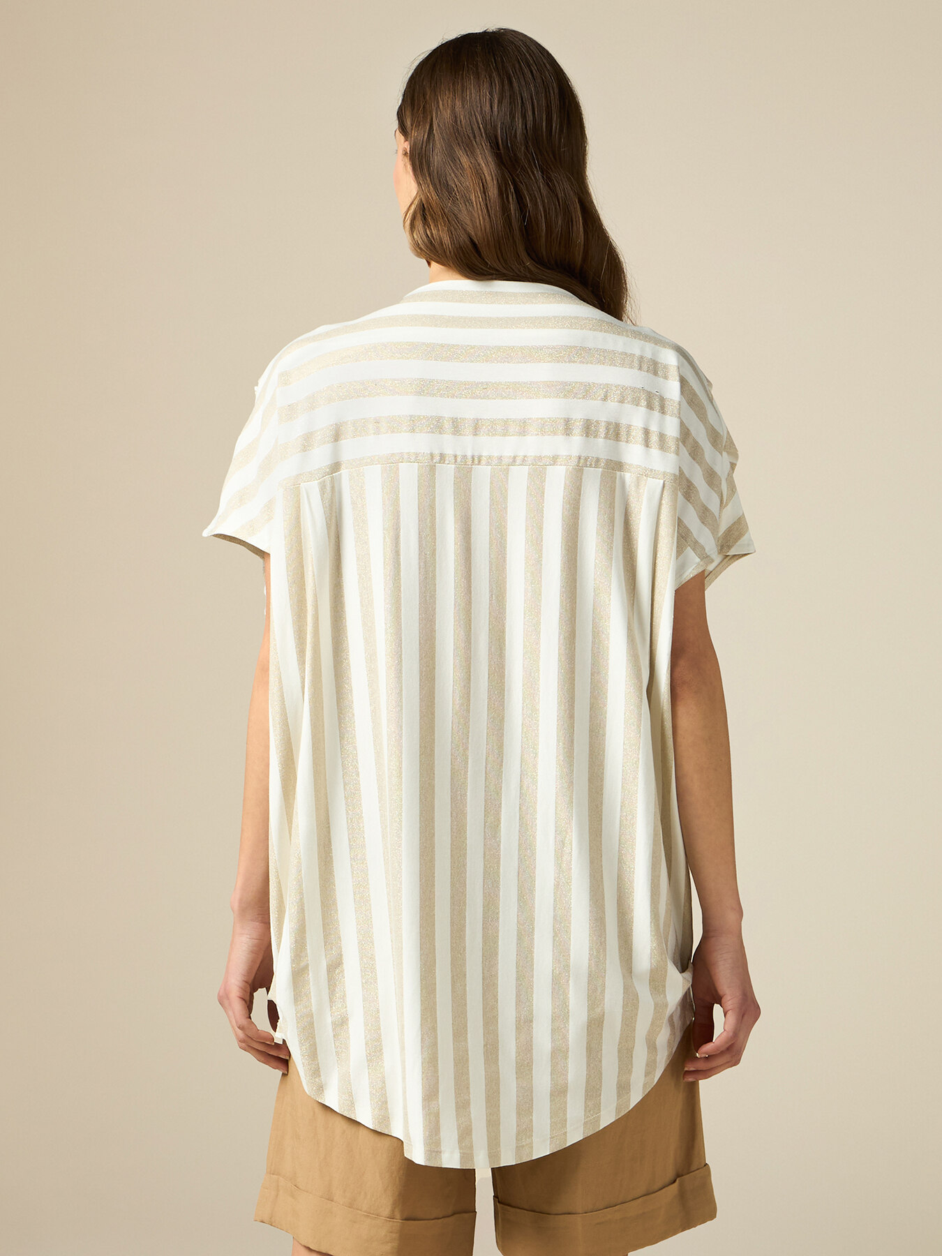 T-shirt over a righe con fiore image number 1