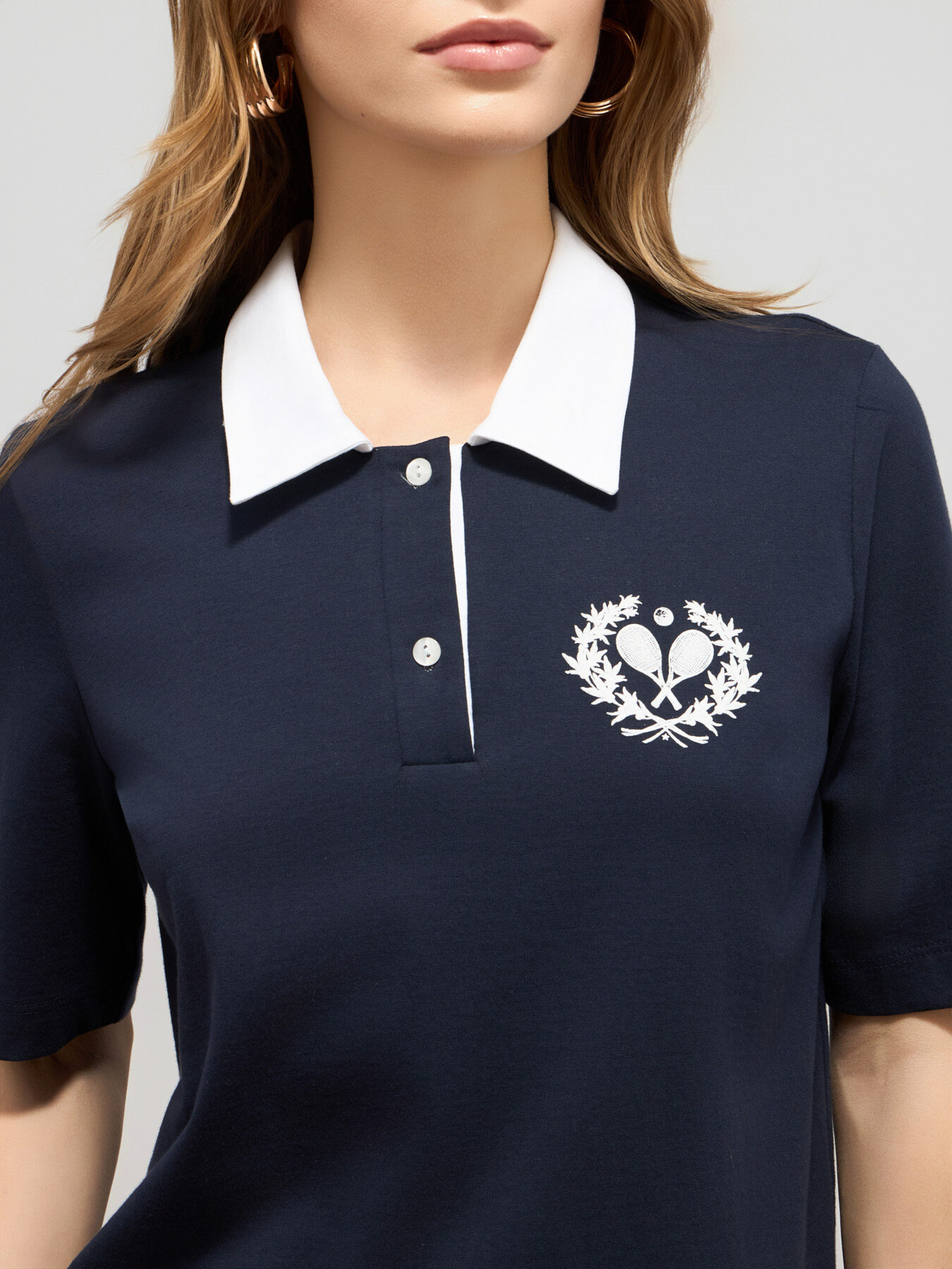 Tricou polo cu broderie și dantelă image number 2