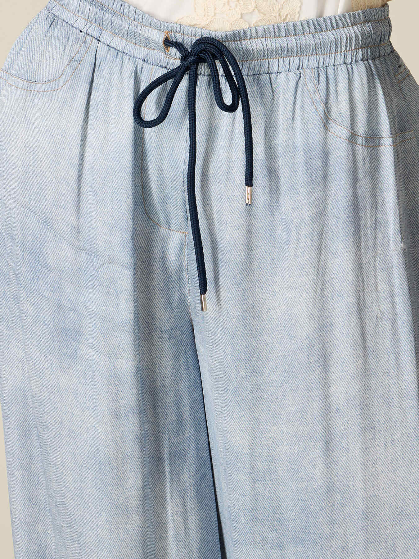Palazzo-Hose aus Satin in Denim-Optik image number 2