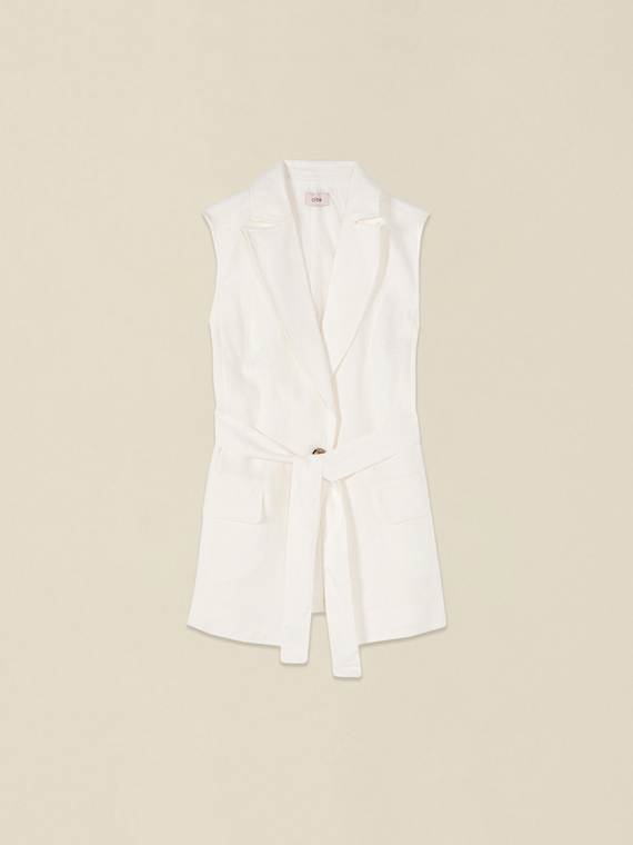 Tailored linen vest with belt