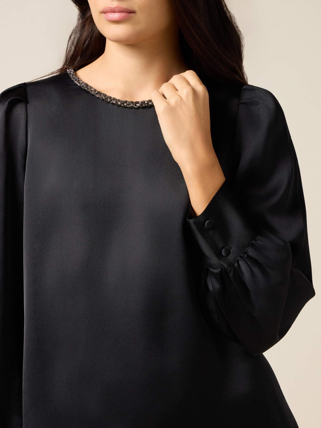 Satin blouse with jewel detail image number 2