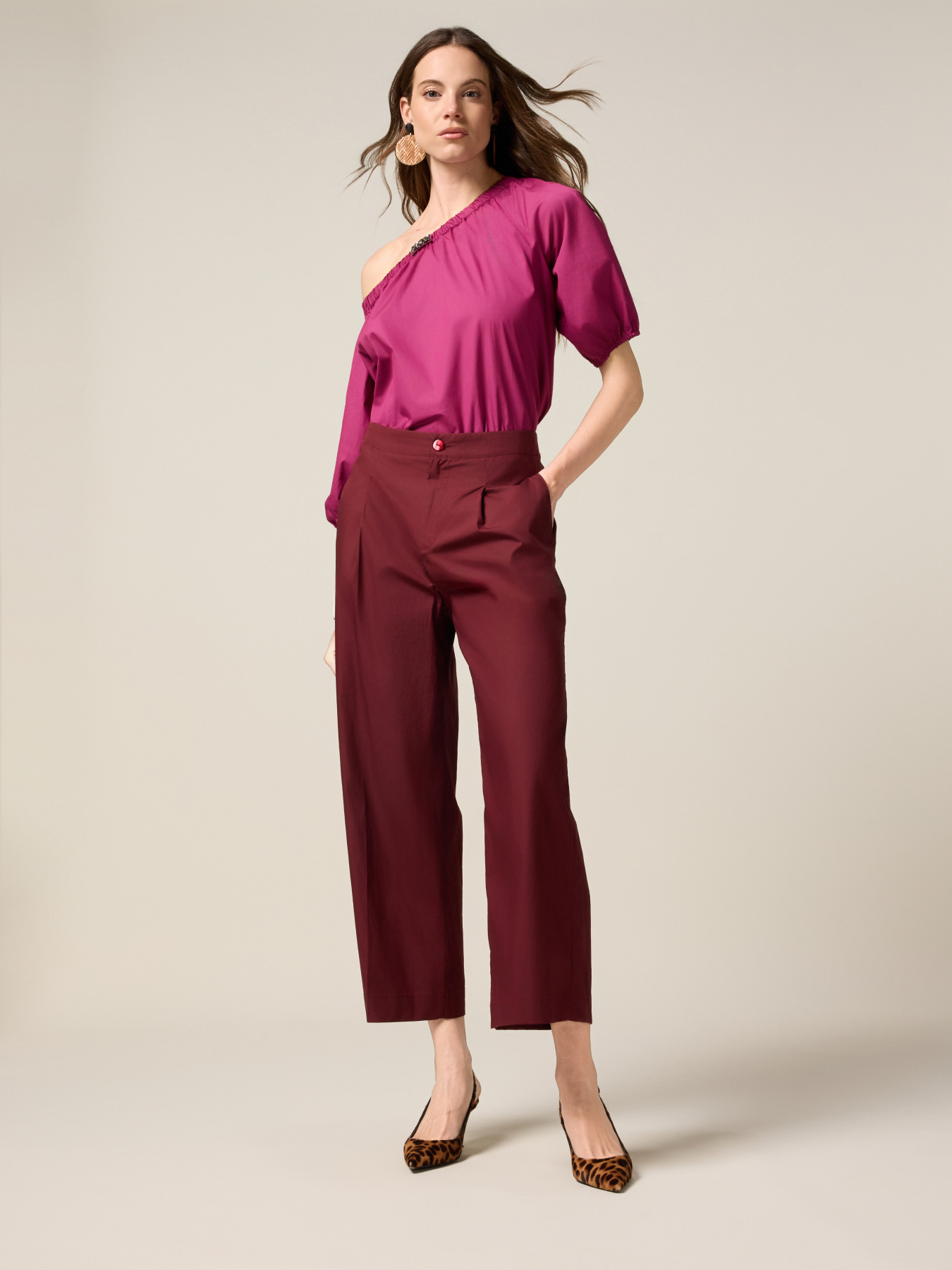 Pantaloni palazzo in popeline image number 0