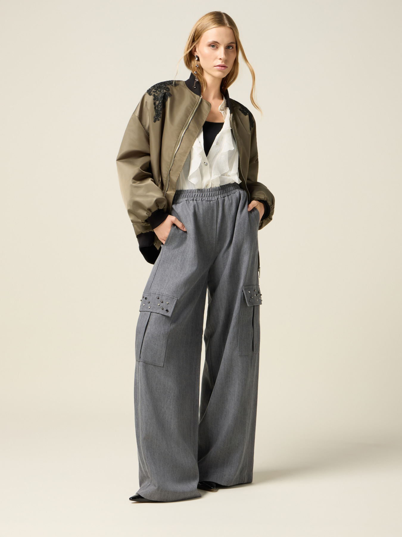 Pantalon cargo en tencel avec pierres image number 0