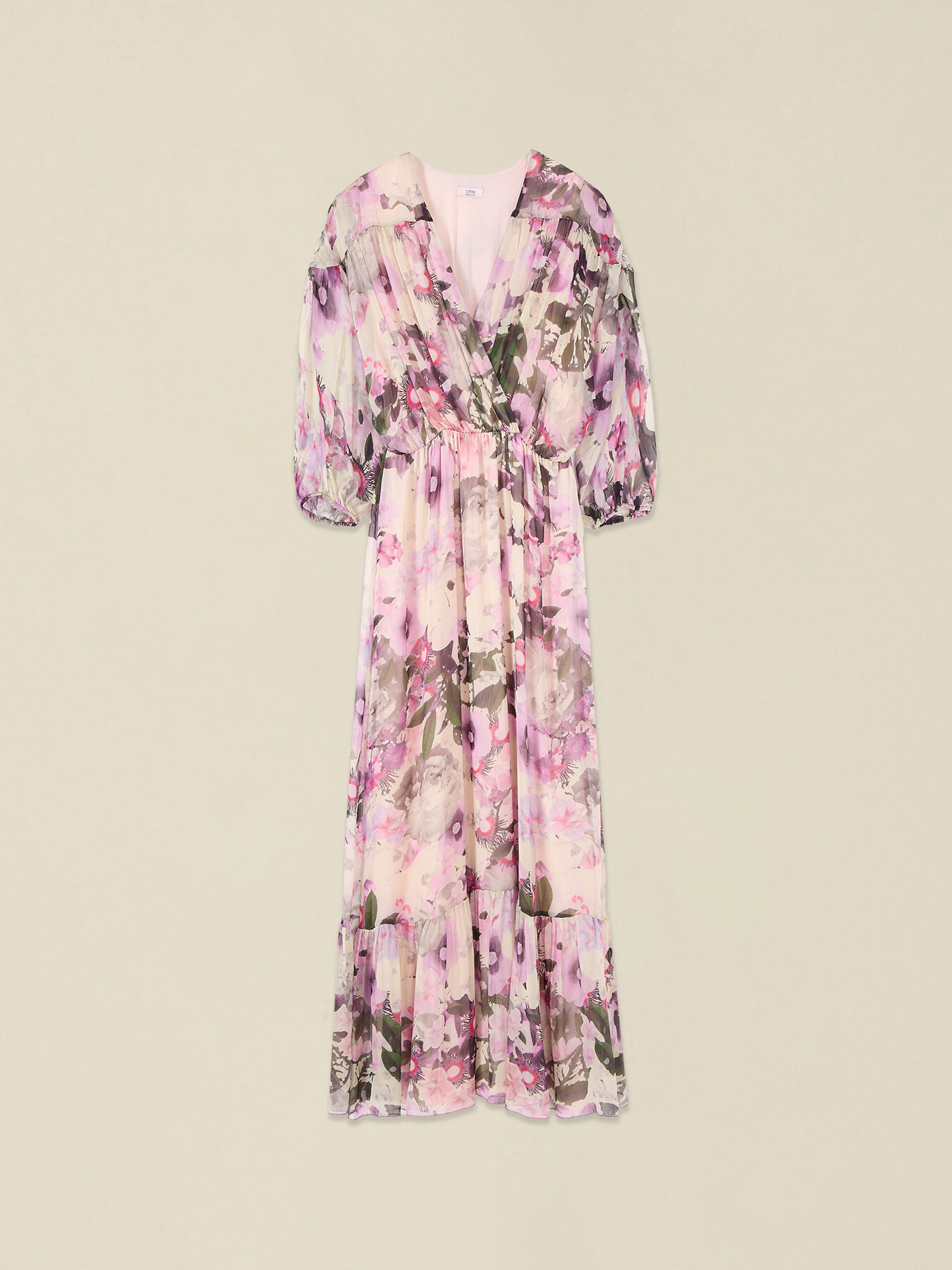 Langes Kleid aus Seiden-Voile-Mix mit Muster image number 3