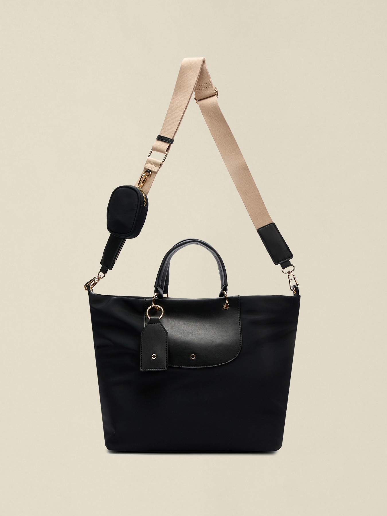 Nylon shopper bag with front pocket image number 1