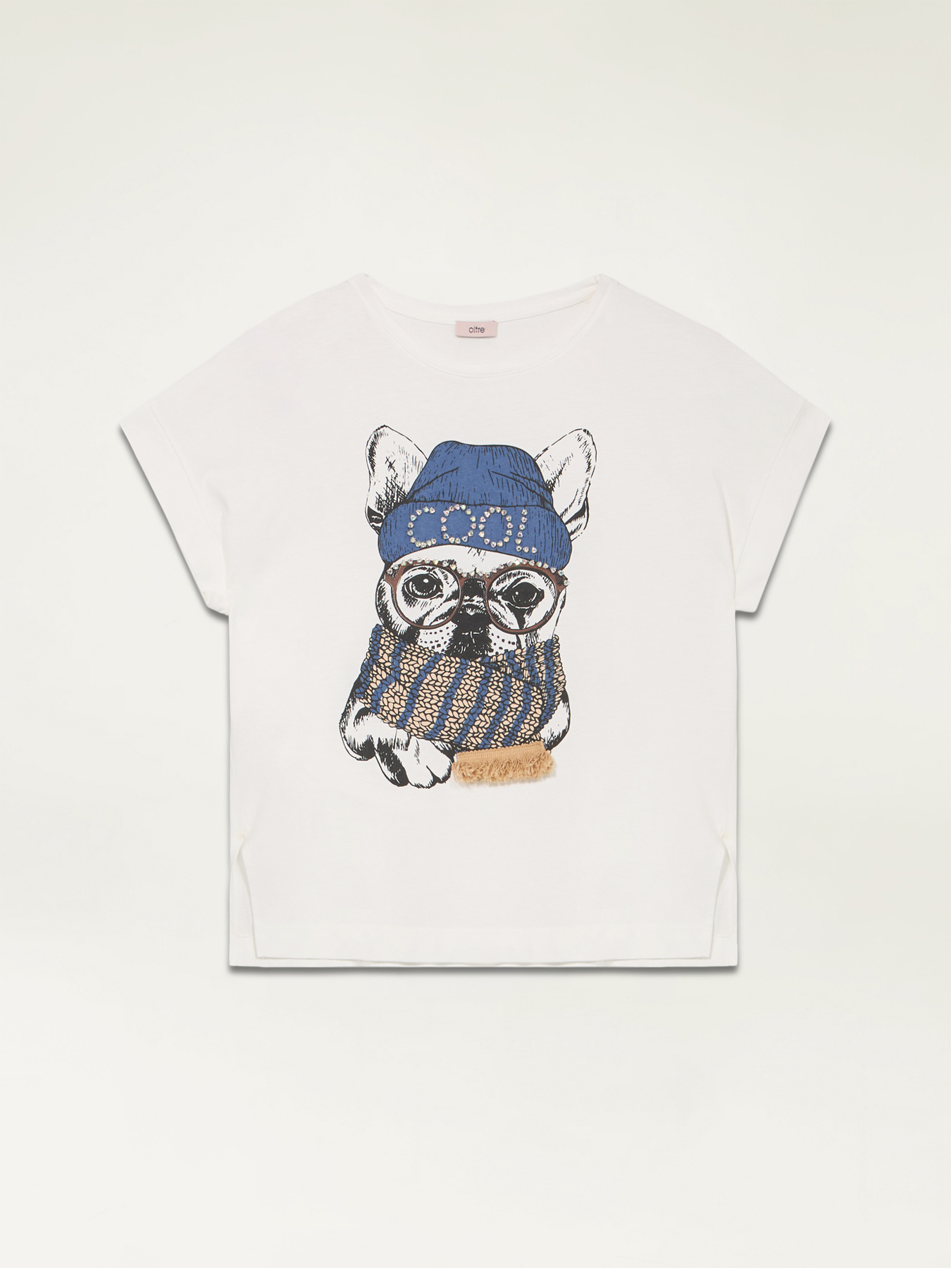 T-Shirt mit Druck und eingefassten Steinen image number 3
