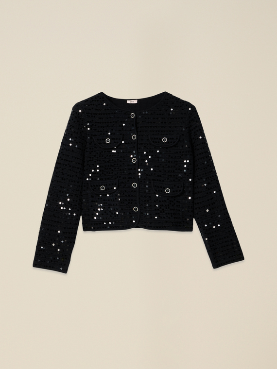 Cardigan boxy cu paiete